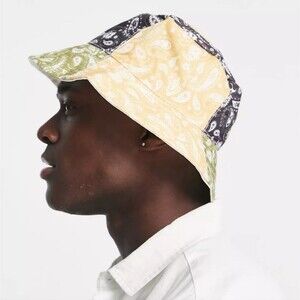 Paisley cotton bucket hat unisex yellow green black colorblock hat